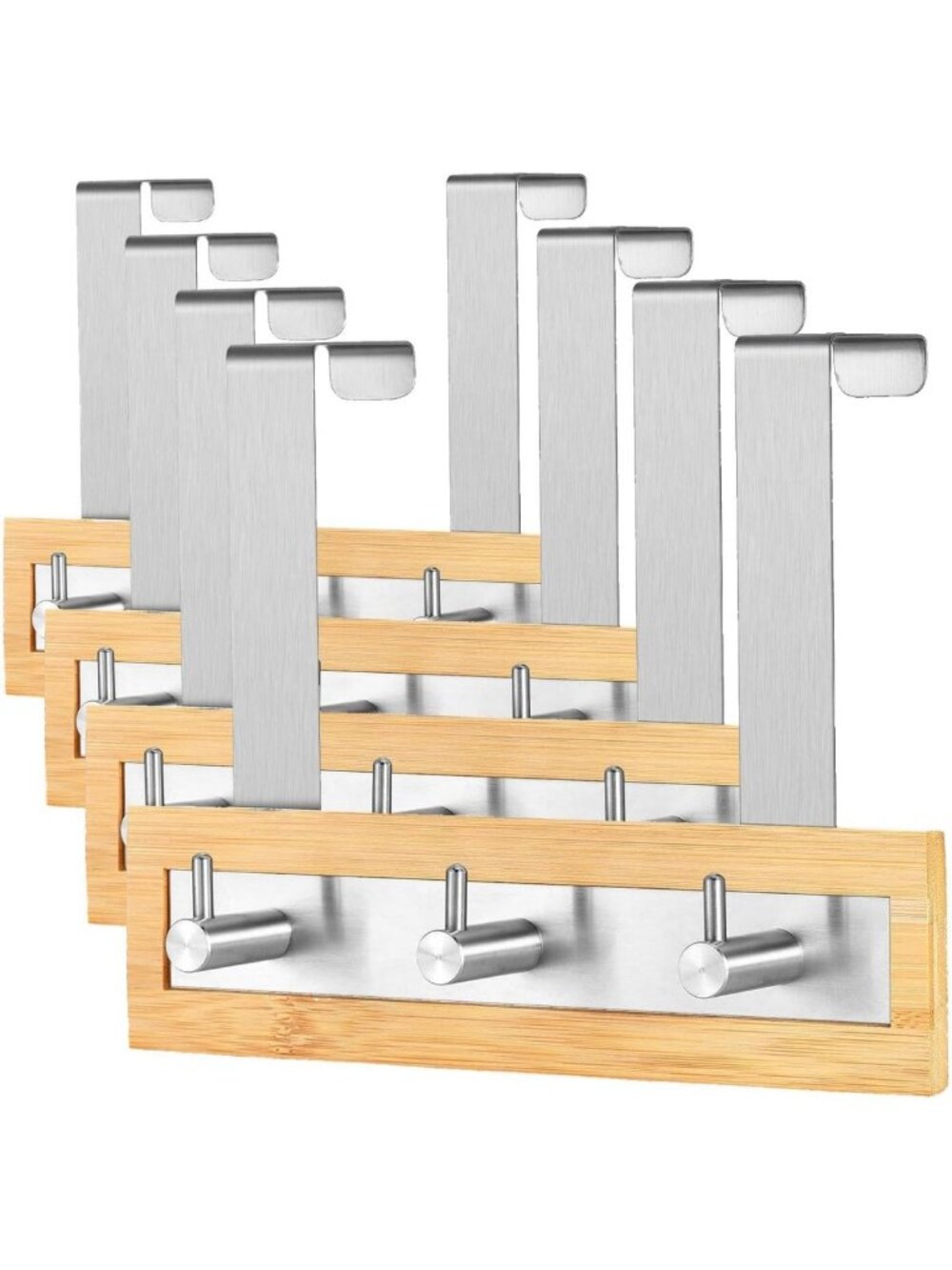 Durable Bamboo & Stainless Steel Over-The-Door Towel Hooks - 3 Hook Set for